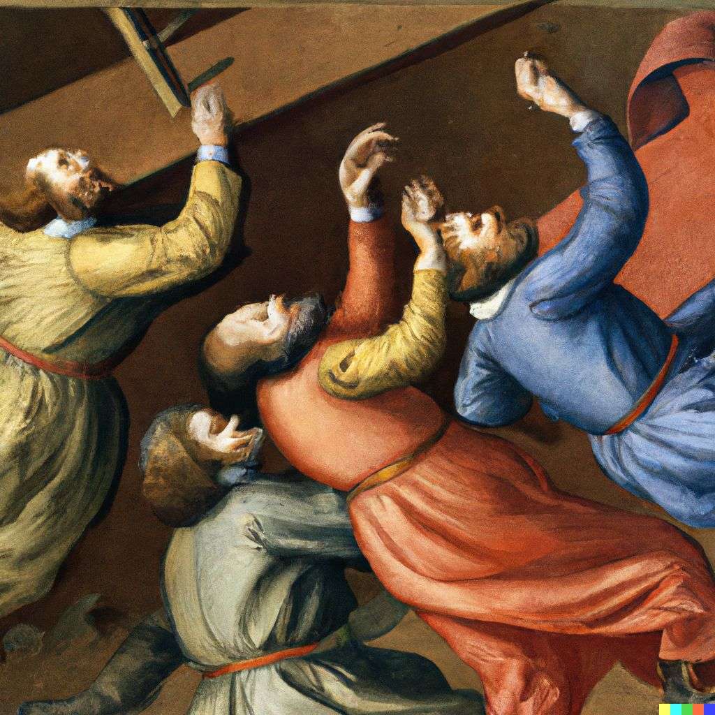 the discovery of gravity, painting from the 15th century
